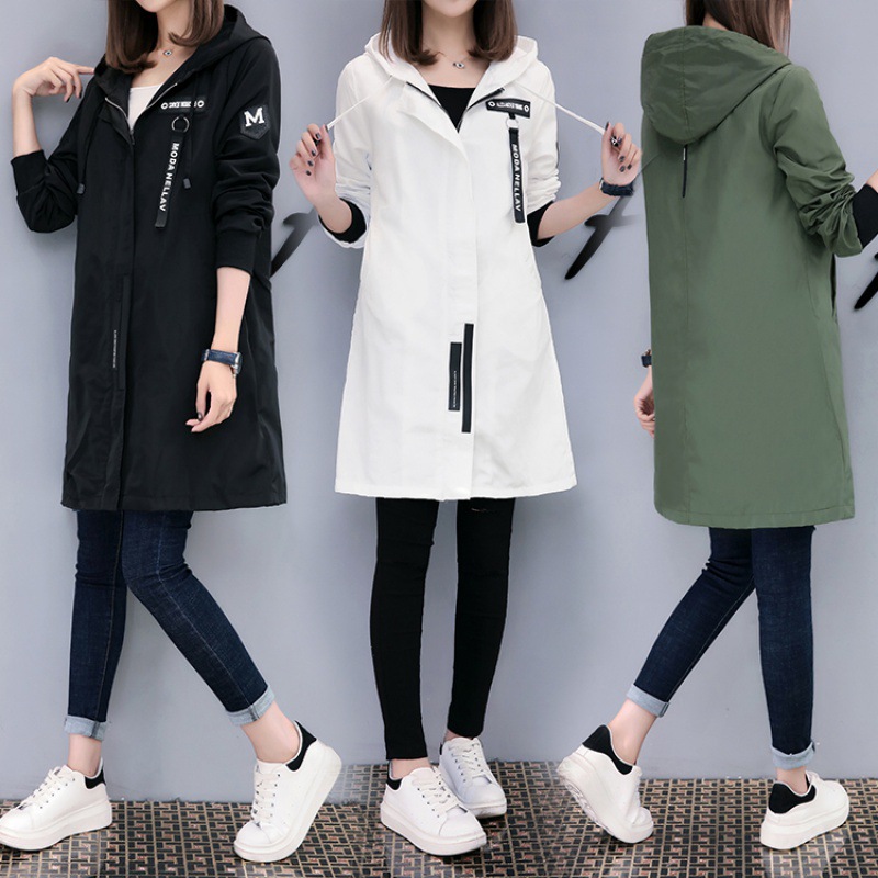 Women's Windbreaker Mid-Length Versatile Hooded Baseball Uniform Jacket