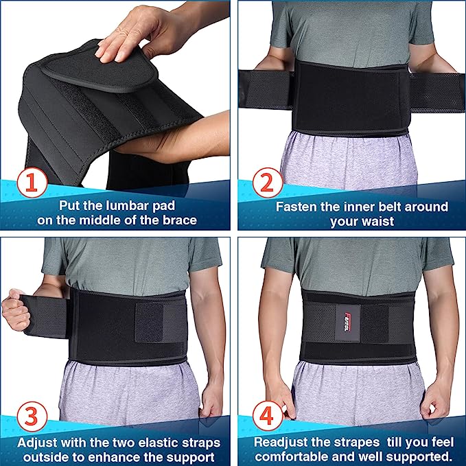 Lower Back Pain Relief Brace with 5 Pads. Back Brace for Lower Back Pain Relief, Lumbar Support Belt for Men and Women with 5 Lumbar Pads, Breathable and Adjustable Lumbar Lower Back Support Belt. Choose Your Size - Pay attention to measure your waist at 