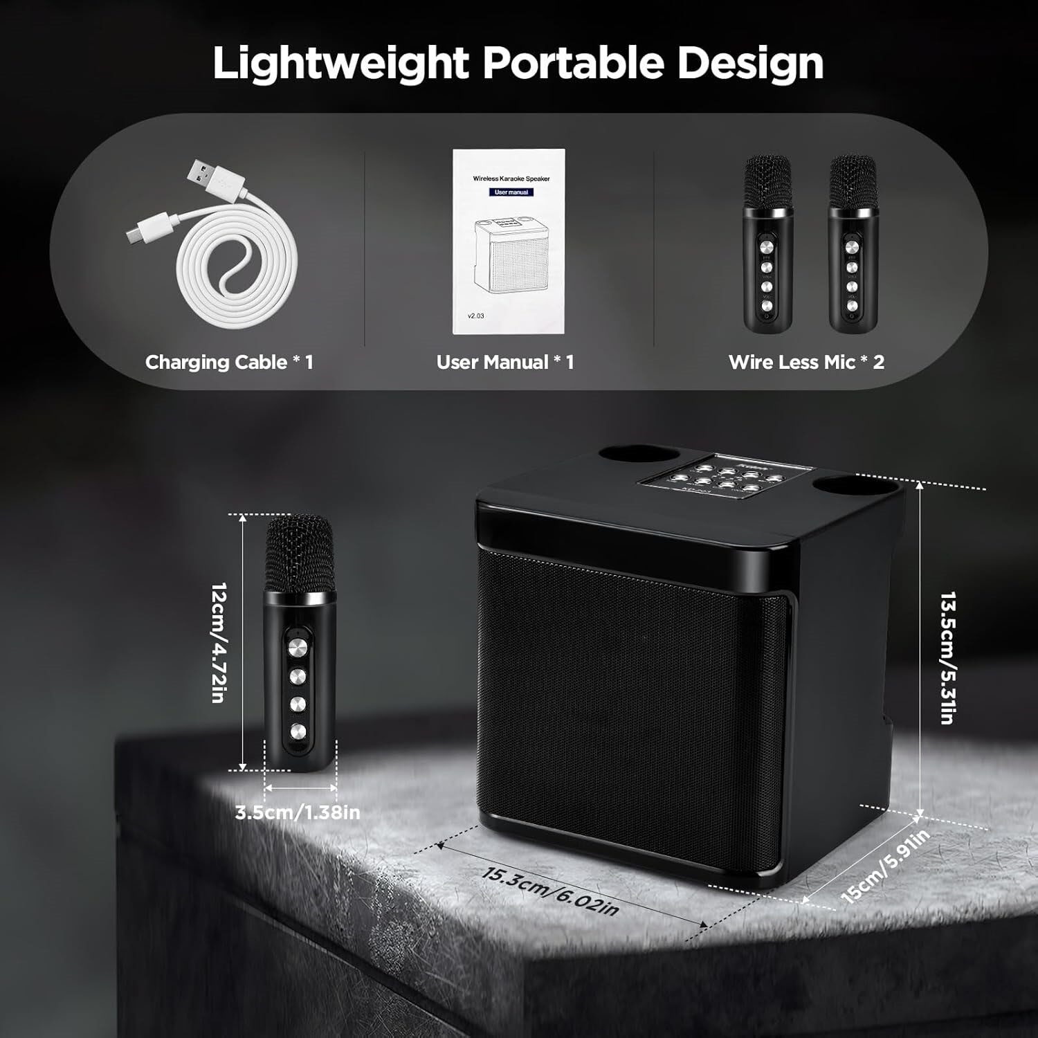 Karaoke Machine Portable Bluetooth Karaoke Speaker With 2 Wireless Microphones