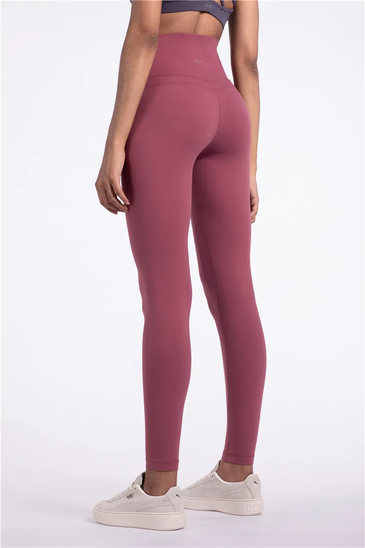 Double-sided Brocade High Waist Hip Lift Sports Fitness Pants - Misty Merlot