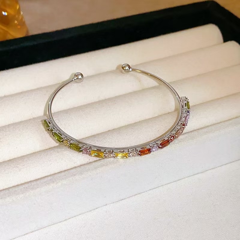 Women's Elegant Open Bangle, Light Luxury Versatile Colorful Bracelet, Ideal Gift For Ladies thumbnail 3