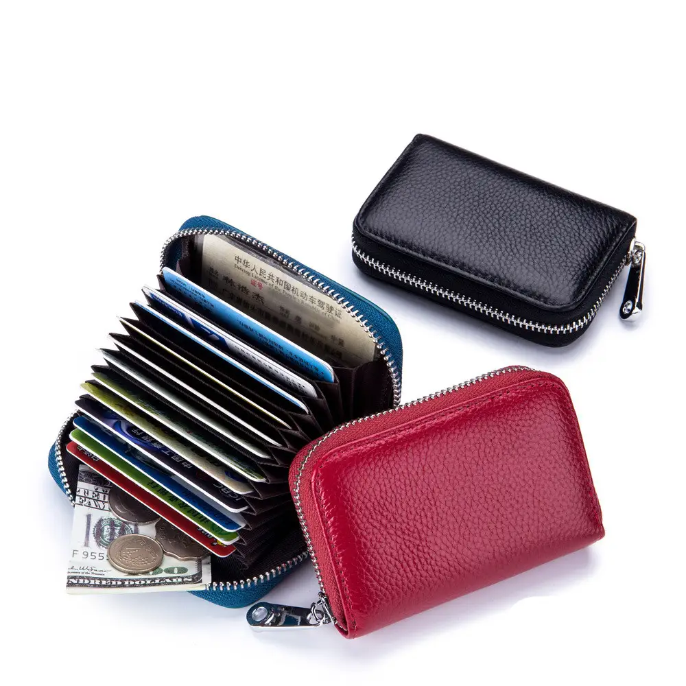 Card Holder Organ Zipper Men's Leather