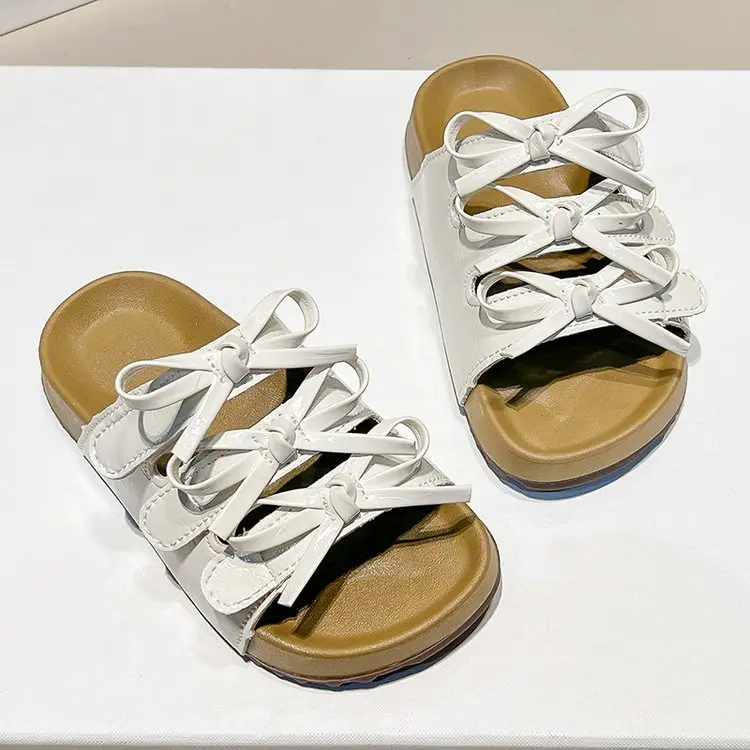 2026 Summer New Girls Bow Birken One-Strap Slippers, Kids Open-Toe Beach Shoes, Wholesale For Little Girls Outdoor Wear