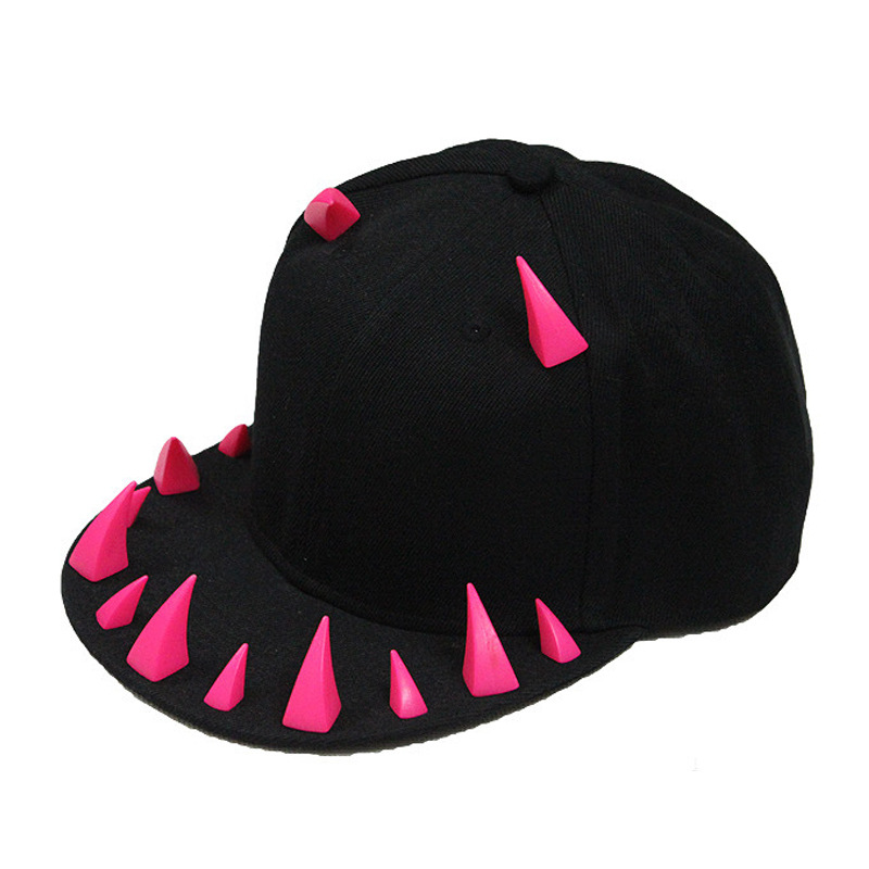 Punk Rivet Hiphop Hat With Flat Brim And Horns