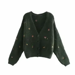 French Retro Women's Versatile Thin Embroidered Knitted Coat - As Shown In The Figure - View 1