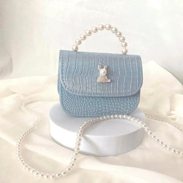Rhinestone Rabbit Cute Girl Bag Pearl Portable Can Be Diagonal Blue - Shop at LoveMi