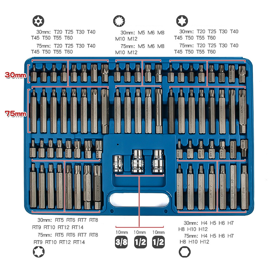 NEW 75Pcs Hex Torx Star Spline Ribe Socket BIT Set — image 2