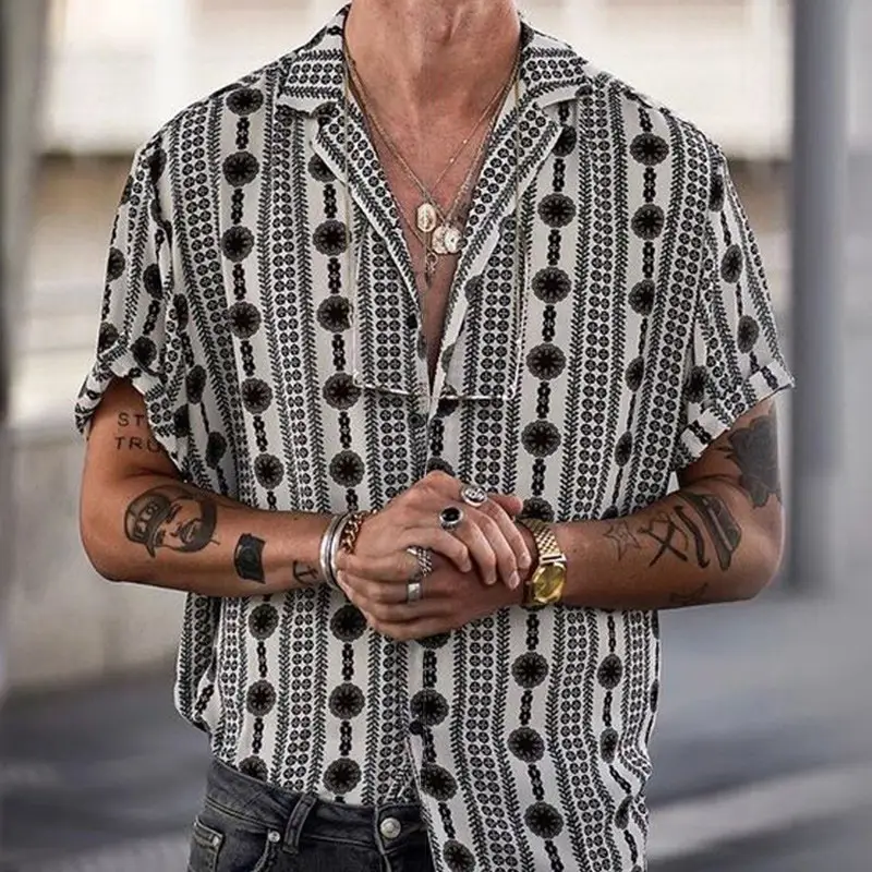 Lapel Short Sleeve Print Men's Casual Shirt