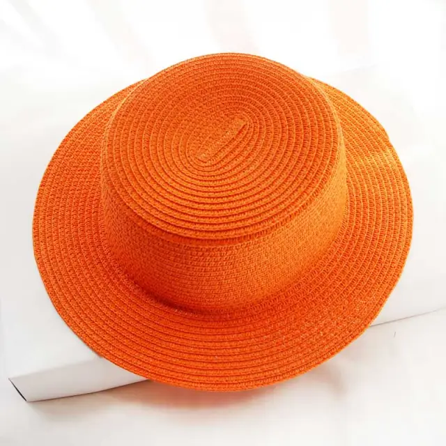 Flat Top Hat Foldable Simple Beach Korean Version Casual Travel Straw Orange - Shop at LoveMi