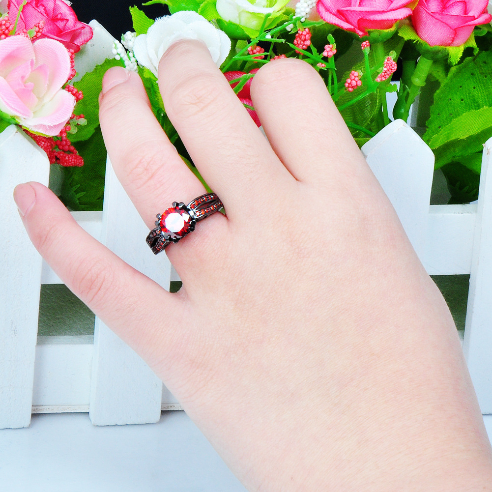 Title 6, Retro Black Gold Pomegranate Red Diamond Ring F...