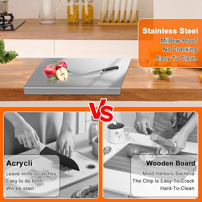 Stainless Steel Cutting Board For Kitchen - Large 304 Chopping Boards, Suitable For Meat Vegetables Bread And Baking,Kitchen Accessories. — foto 5