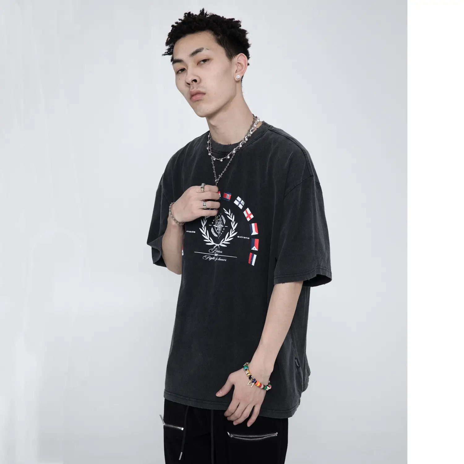 Washed And Old Short-sleeved Men's Letter Printing Retro Street Country Loose T-shirt