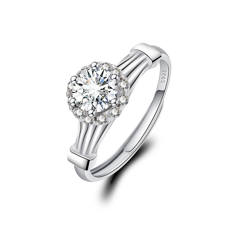 Women's Light Luxury 1ct Six Prong Ring Classic Wedding Band Couple Adjustable Ring thumbnail 8