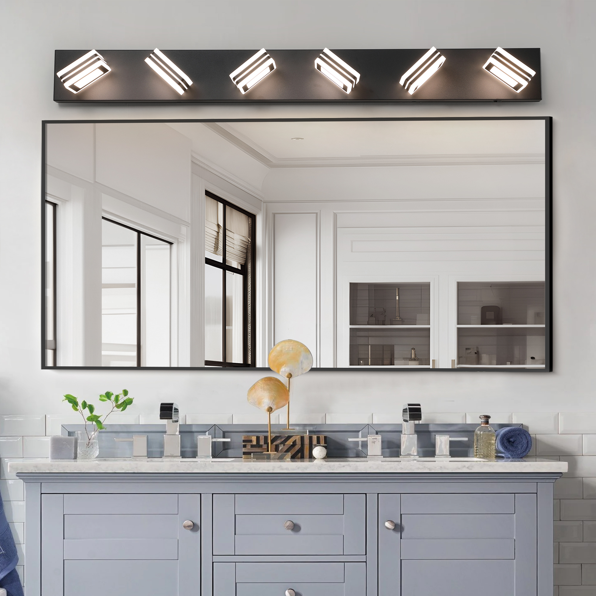 40 Modern 6-Light LED Vanity Light - Sleek Bathroom Wall Fixture, Iron & Acrylic, Dimmable & Energy-Efficient, Ideal For Mirror Lighting