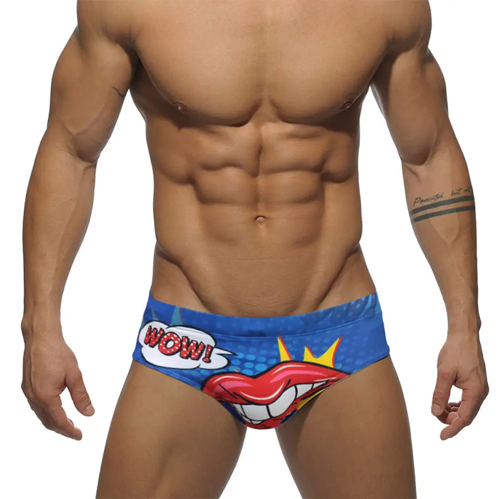 Men's Printed Sexy Lips Swim Briefs Bikini Low Waist