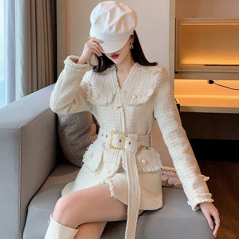 Women's Tweed Short Coat With Tassels And Slim Waist