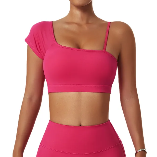 Yoga Suit Women's Running And Cycling Wear Off shoulder Sports Bra Gym Training Tights Magenta - Shop at LoveMi