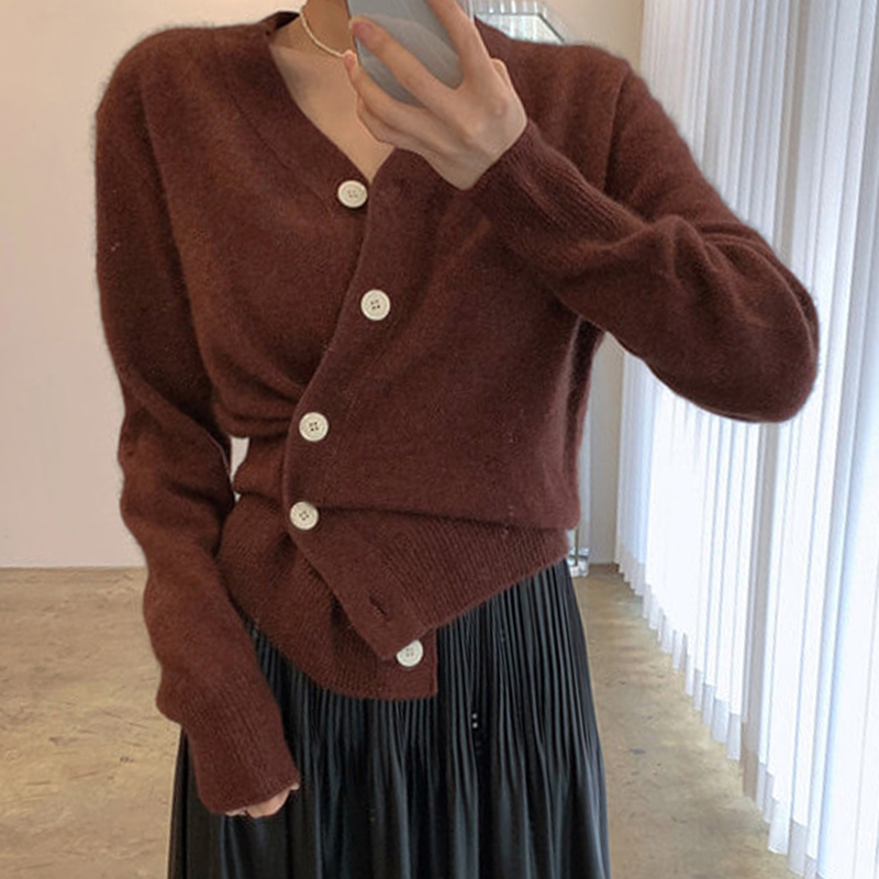 Irregular Long Sleeve Knit Cardigan Sweater Jacket