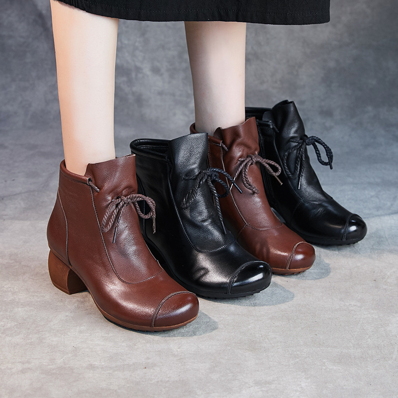 Women's Fashion Vintage Side Zip Mid Heel Booties