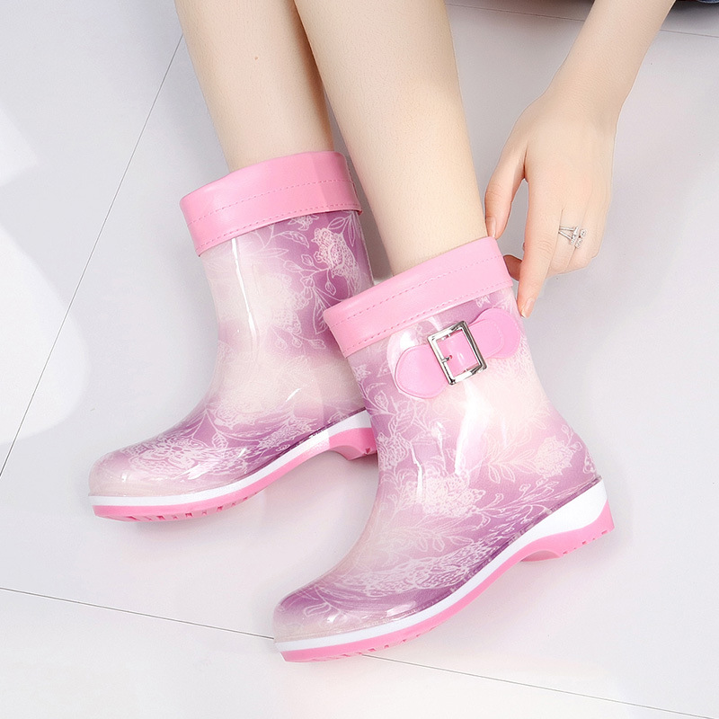 Warm And Velvet Rain Boots Mid tube Flat Rain Boots Purple - Shop at LoveMi