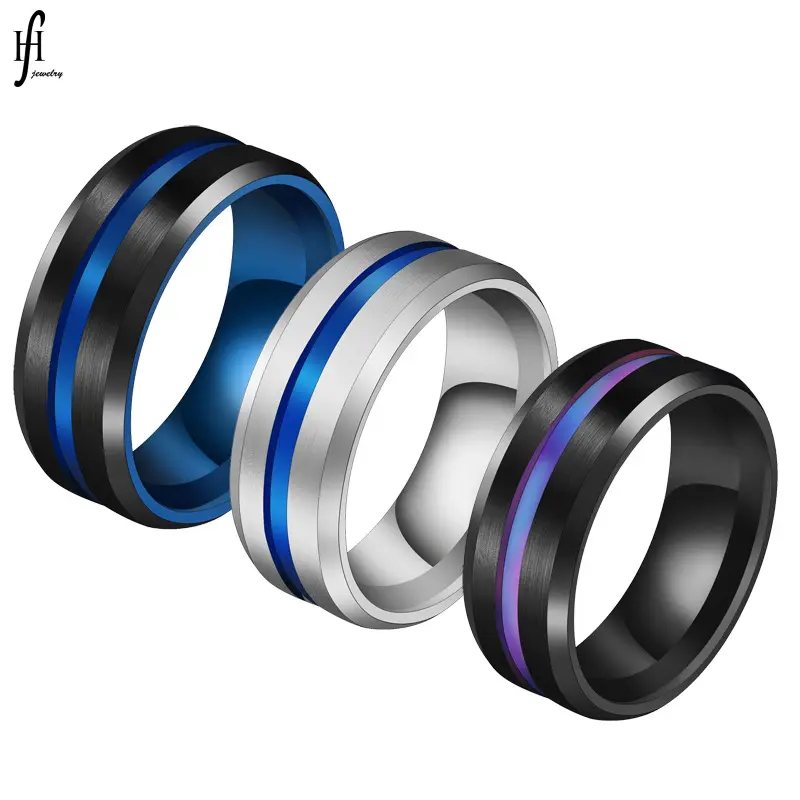 8mm Stainless Steel Brushed Groove Band Ring