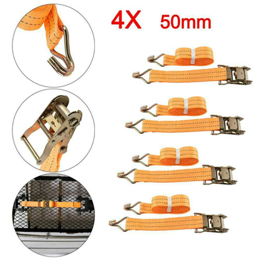 4X Heavy Duty Ratchet Ties Down Straps 50mm-6 Meter Lashing Cargo Luggage 3000KG