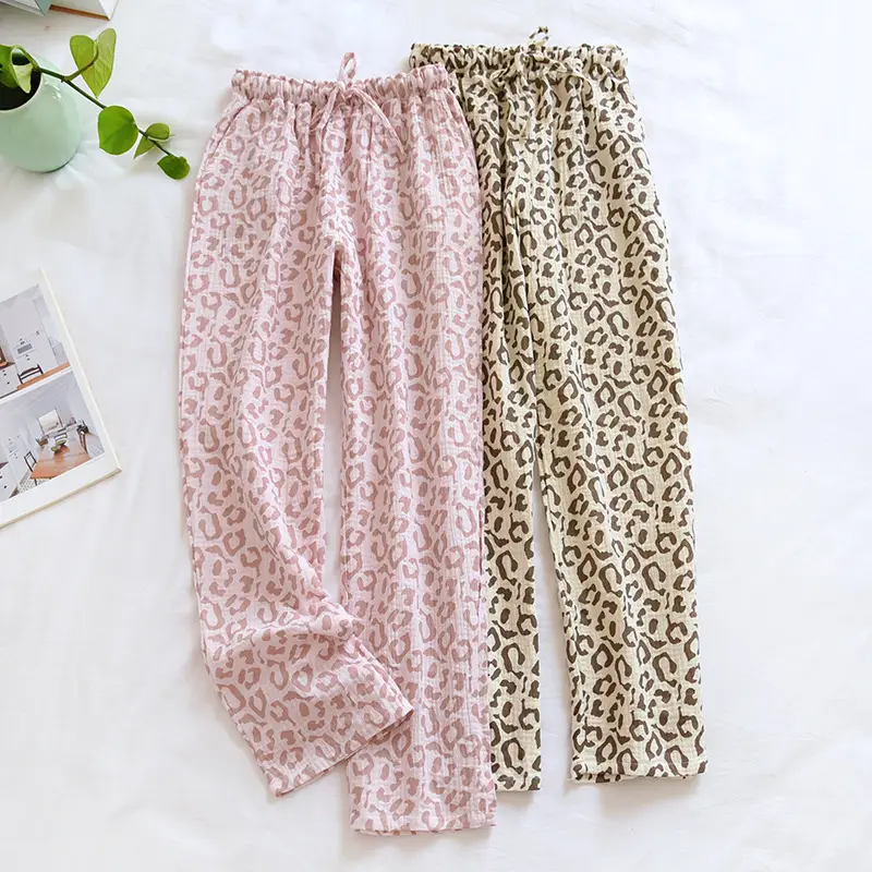 Women's Pure Cotton Double Gauze Leopard Print Pajama Pants