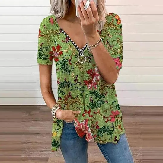 Summer European And American New Style Zipper Short Sleeve Green - Shop at LoveMi