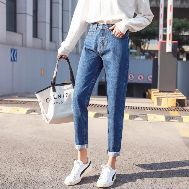 High rise Loose Cropped Straight leg Jeans Blue - Shop at LoveMi