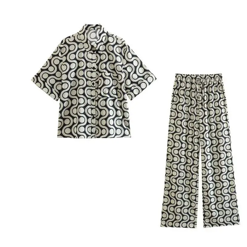 Cotton Short-sleeved Shirt With Pockets Casual Trousers