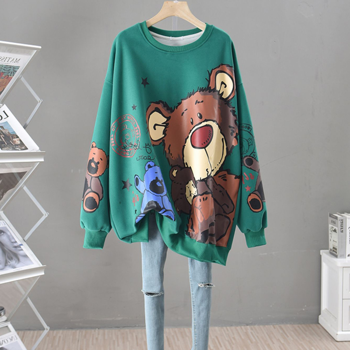 Women's Loose Fashion Bear Print Sweatshirt