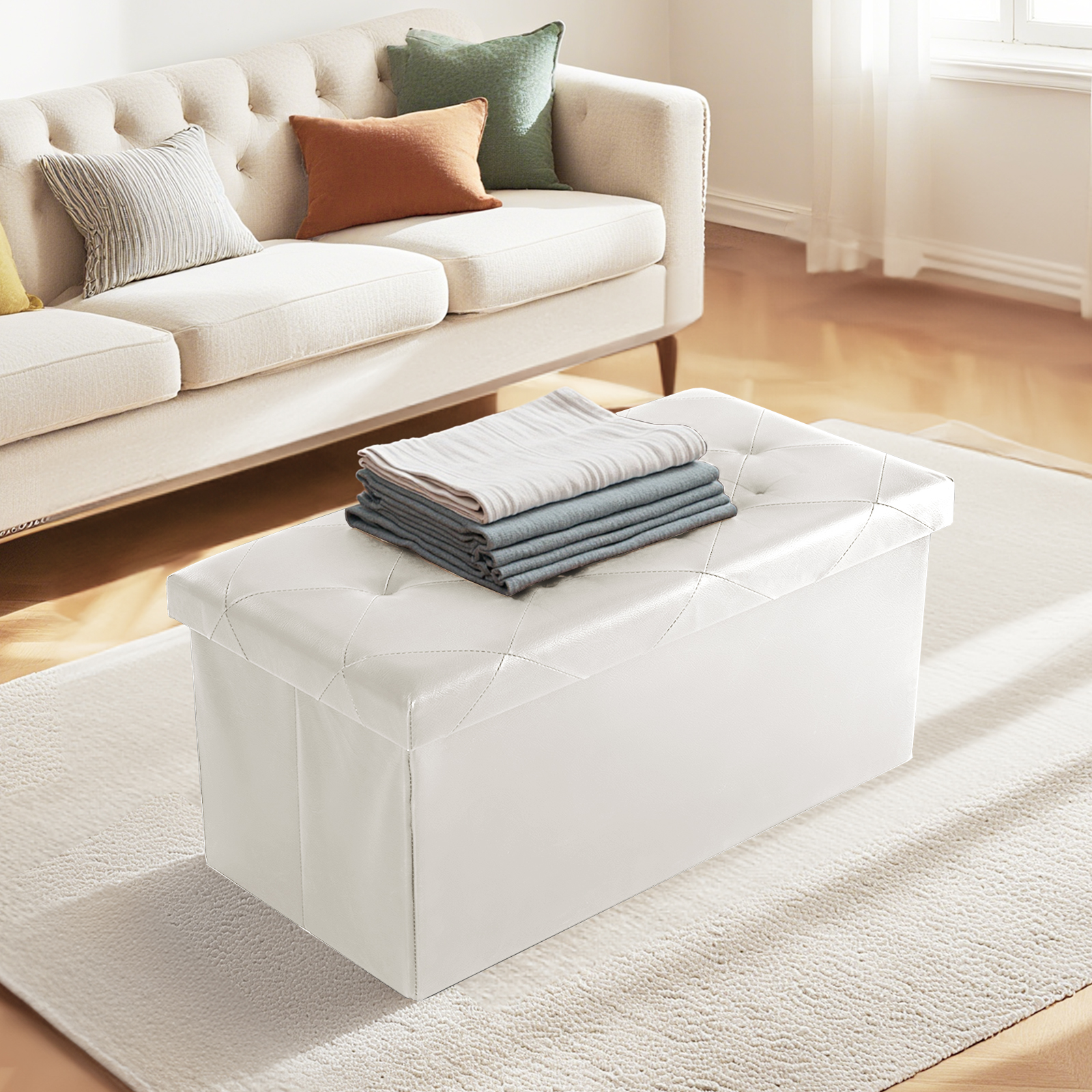 43-inch Foldable Storage Bench, Made Of PVC, With A Load Capacity Of 660 Pounds image 7