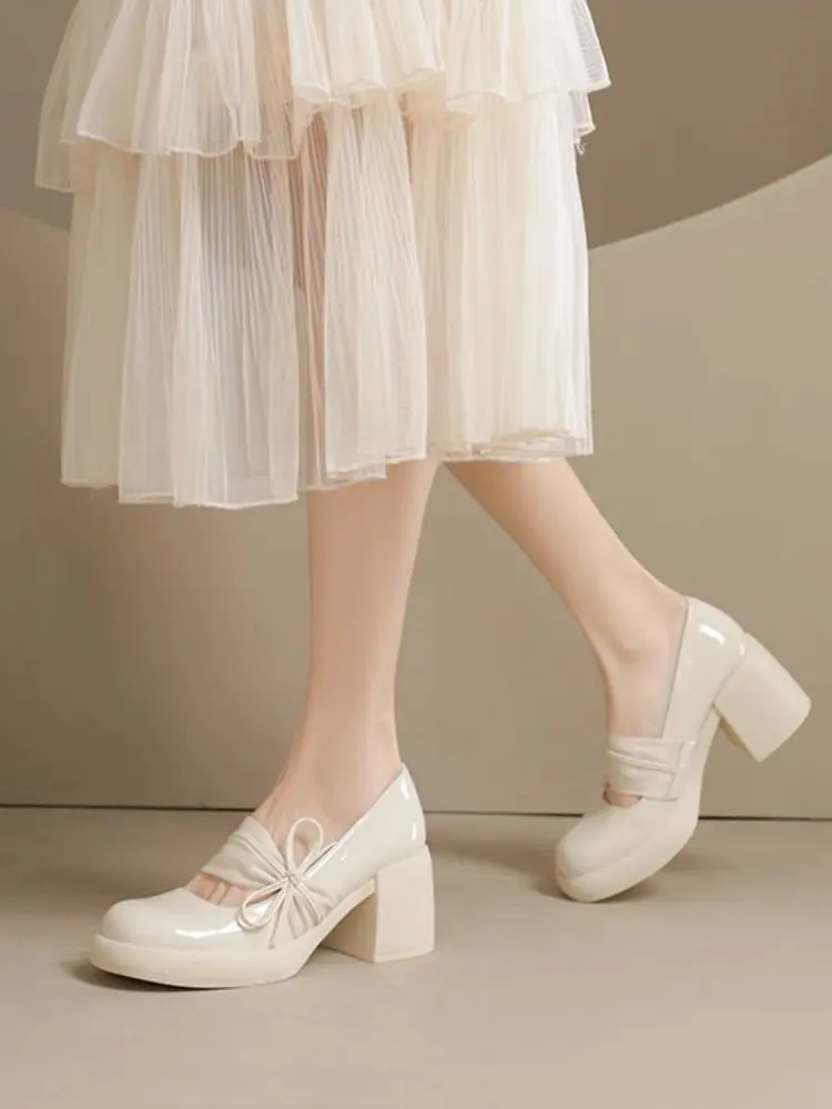 Women's Bow Tie Gentle Style Mary Jane High Heels
