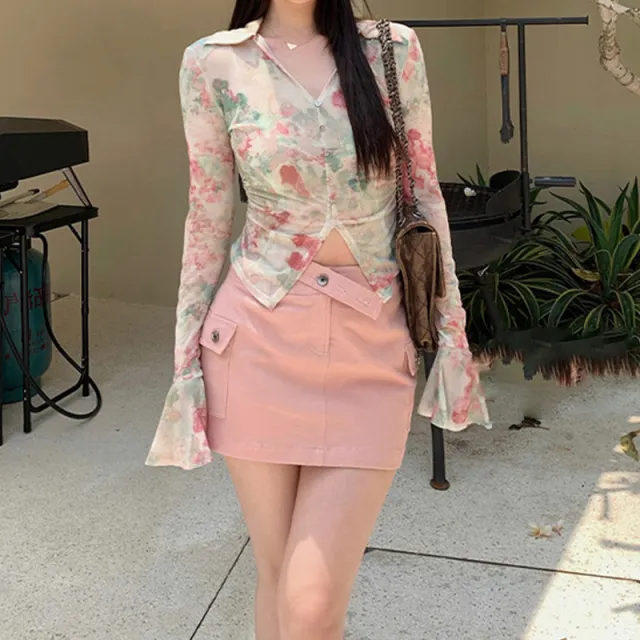 Slim Fit Sweet Cool Spicy Girl Printed Mesh Summer Cherry Blossoms - Shop at LoveMi