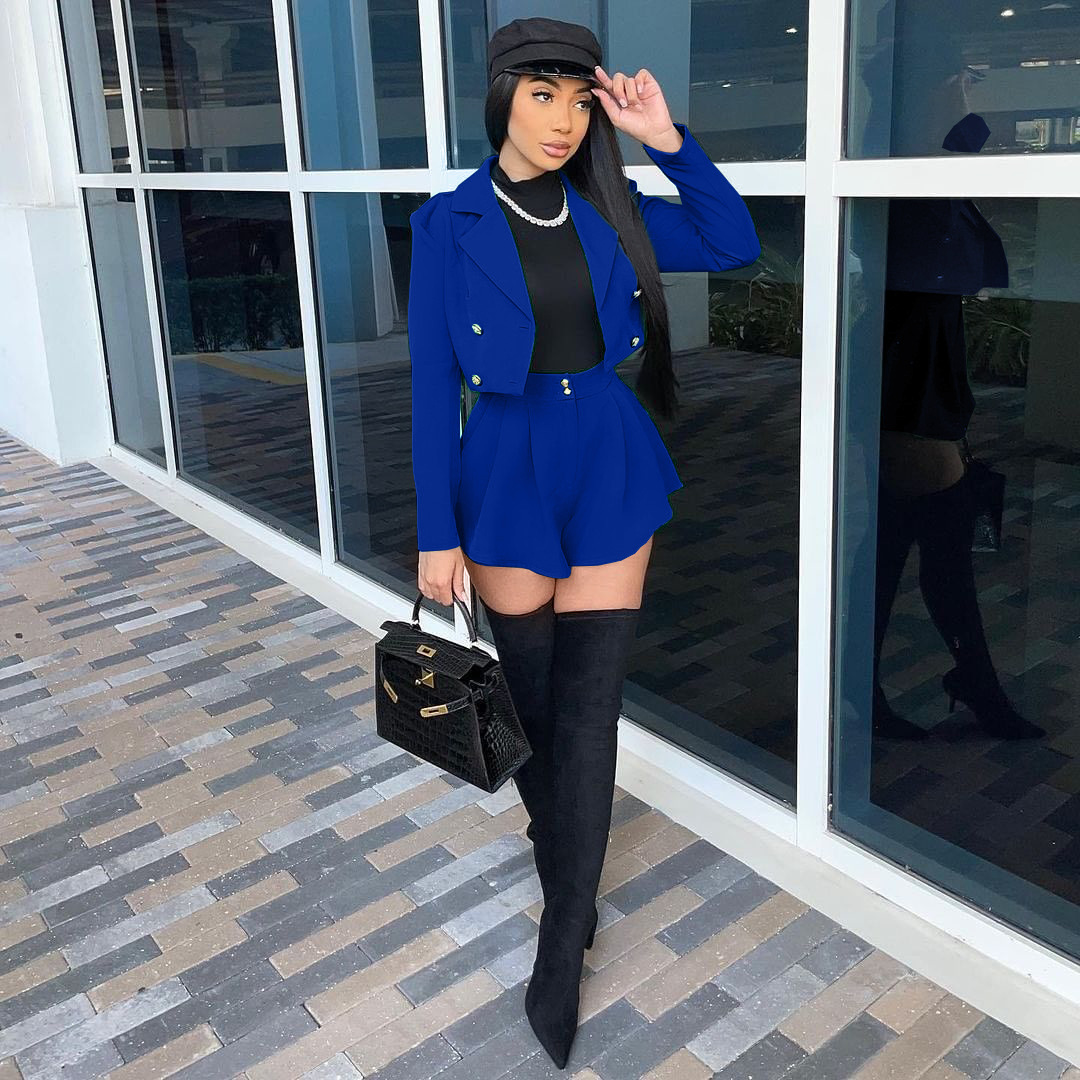 Women's Fashion Slim Solid Color Two-piece Set