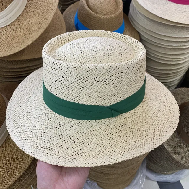 Summer Female Flat Straw Hat Sun Visor Hat Lafite Beige Green - Shop at LoveMi