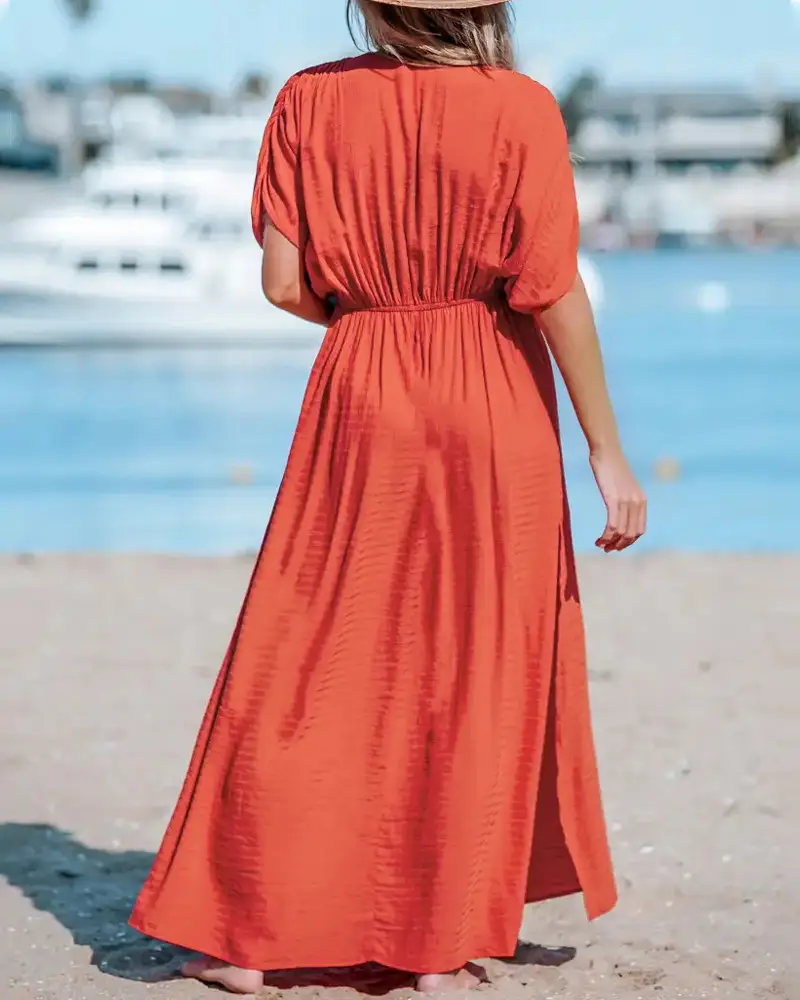 Women's Polyester Pleated Long Dress