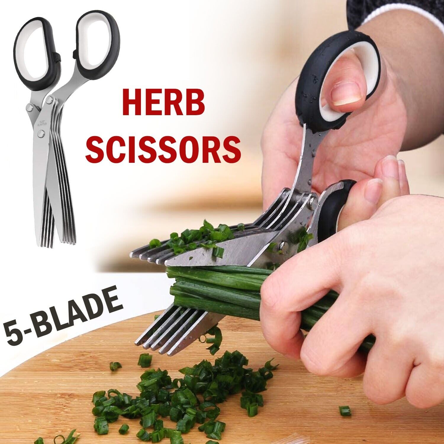 Multi-blade Stainless Steel Herb Scissors. we ship only inside the US, USPS First Class Package 2 Day Handling , 2-5 Day Shipping. Herb Cutter Scissors 5 Blade Scissors Kitchen Multipurpose Cutting Shear with 5 Stainless Steel Blades & Safety Cover & Clea