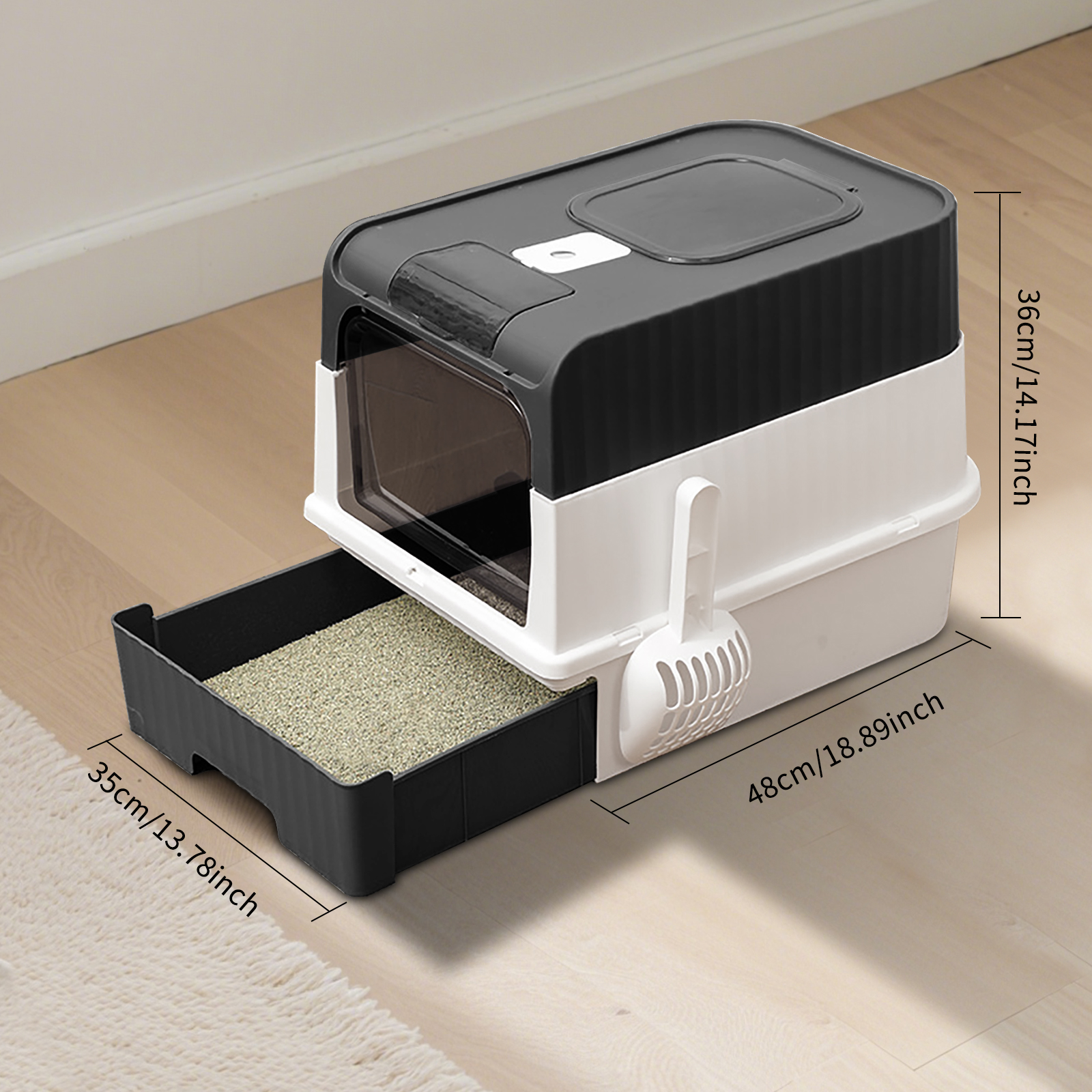 Flip-Top Enclosed Cat Litter Box With Large Space, Odor Control Anti-Splashing Cat Potty With Cleaning Scoop & Deodorizer