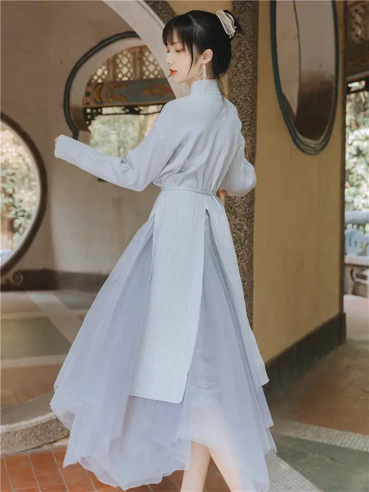 Long-sleeved Sweater Sweater Plus Mesh Skirt Two-piece Suit Skirt