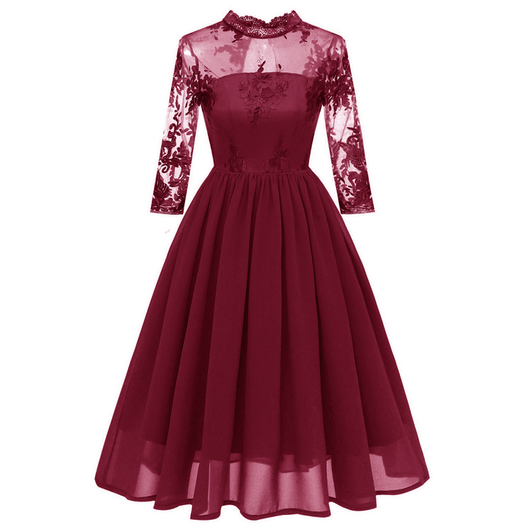 Lace Embroidered Fashion Chiffon Swing Dress — image 1