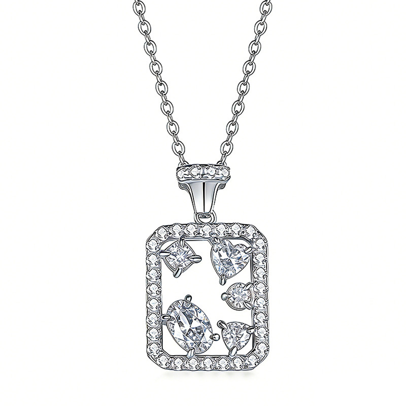 S925 Sterling Silver Geometric Rectangle Moissanite Necklace 45cm Mixed Cut D Color VVS1 GRA Certified Platinum Gold Plated Gift Box