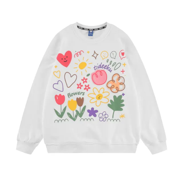 American Tide Brand Round Neck Loose Top Ins Couples Niche Floral Print Sweatshirt Floral - Shop at LoveMi