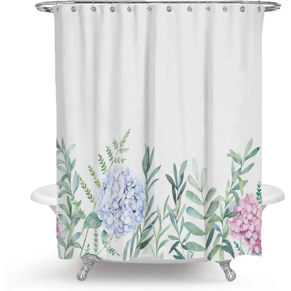 Color Floral Plant Shower Curtain Bathroom Polyester