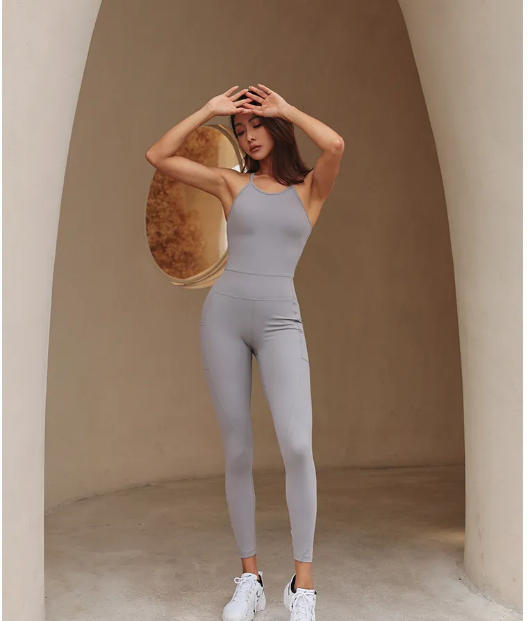 Beautiful Back Temperament One Piece Aerial Yoga Clothes - Fog Grey