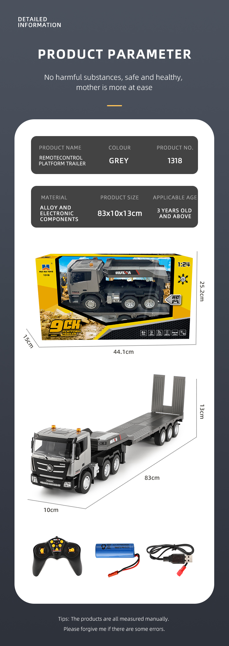 Huina 1318 1-24 Semi-alloy Remote Control Flatbed Trailer Toy 16