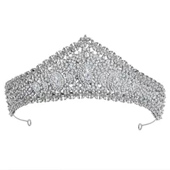 Zirconia Bridal Crown Alloy Court Wedding - Silver - View 1
