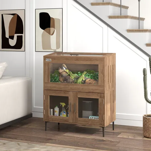 30 Gallon Stackable Reptile Tank W Storage Cabinet, Top Opening, For Bearded Dragon, Lizard, Snake, Hamster Brown - Shop at LoveMi