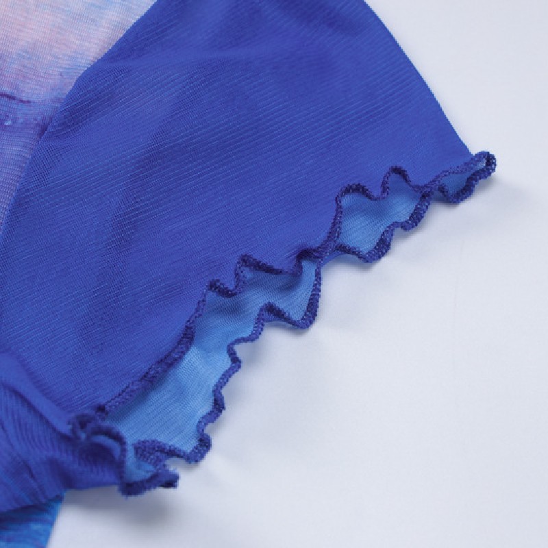 Summer New Personalized Printed Mesh See-through Sexy Tight-fitting Umbilical Cord T-shirt Top