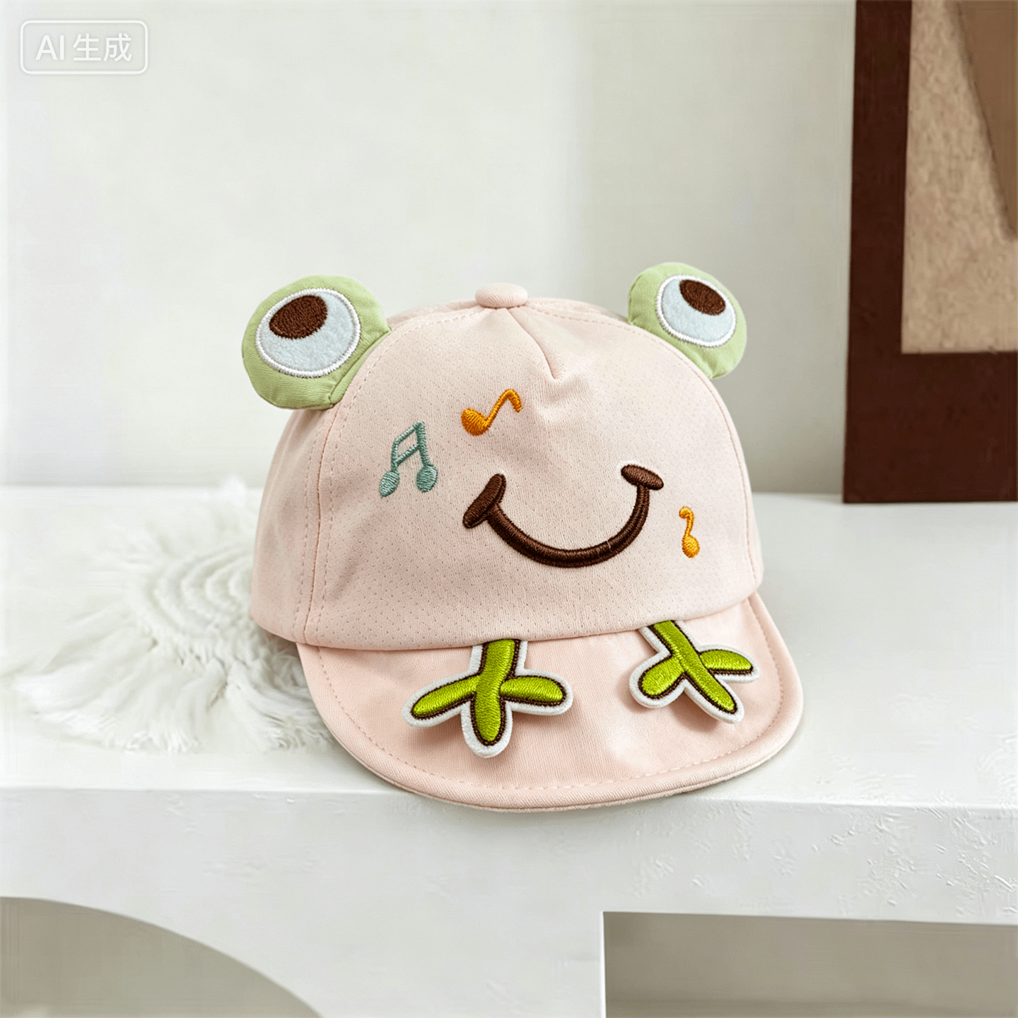 Baby Three-dimensional Frog Eyes Smiling Face Soft Brimmed Baseball Cap For Boys And Girls Baby Cartoon Musical Note Casual Hat